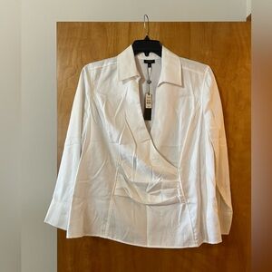 Talbots Top Faux Wrap White Blouse Side Zip Ruching NWT Women’s Petite 18WP 18 P